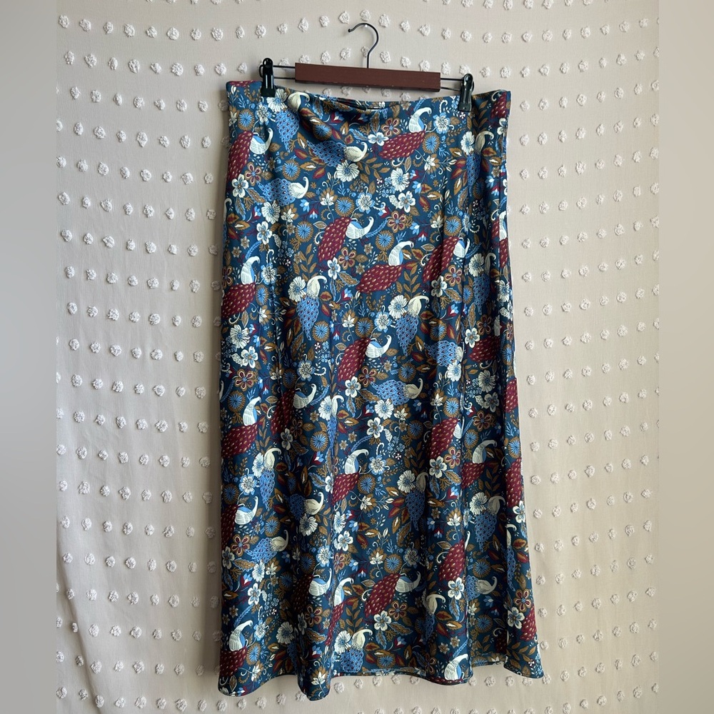 LOFT Floral Paisley Midi Skirt in Navy, Burgundy, Cream